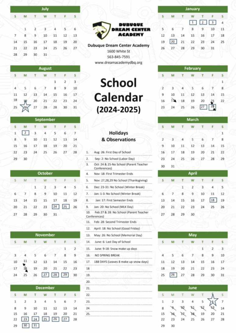 School Calendar Dream Academy